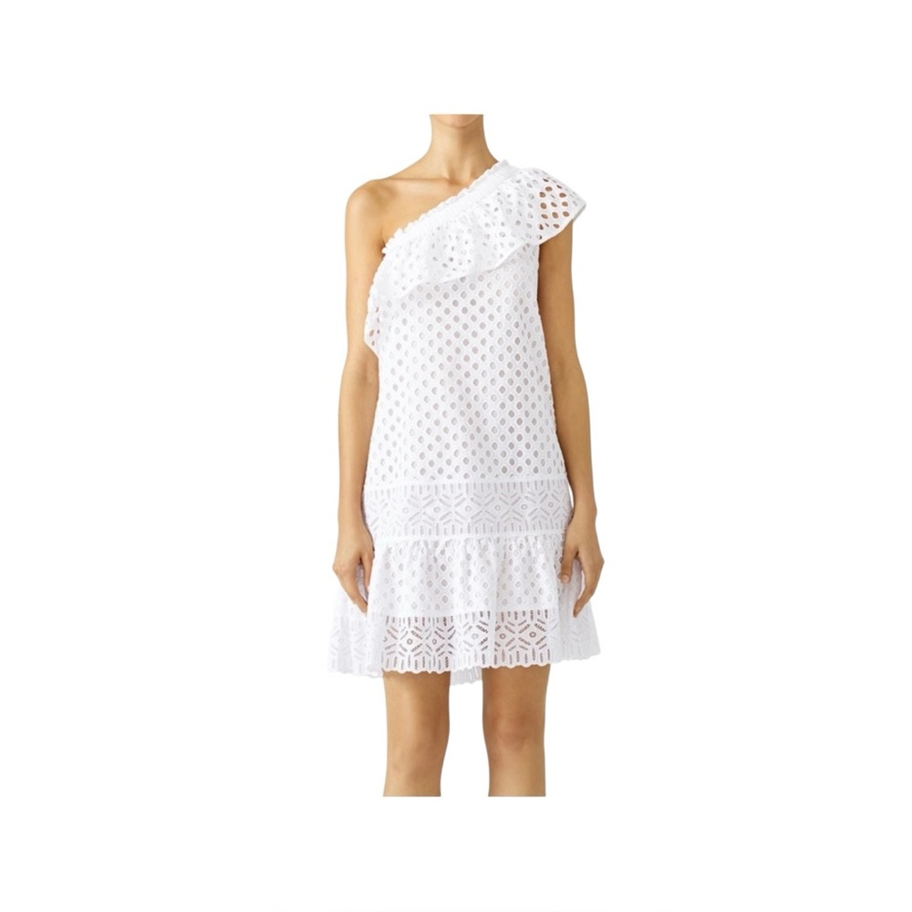 Tory Burch Zoe White Eyelet Off Shoulder Ruffle Dress Feminine Coquette NWT